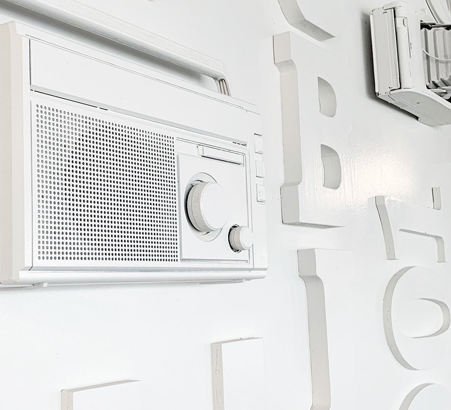 A photo of a wall within the OBI office