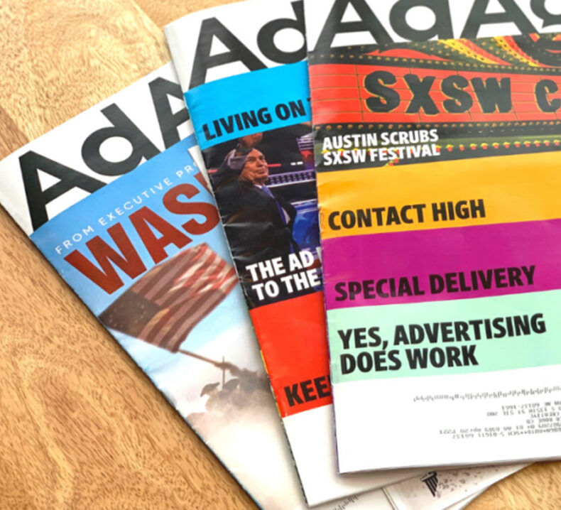 Adage magazines on a table