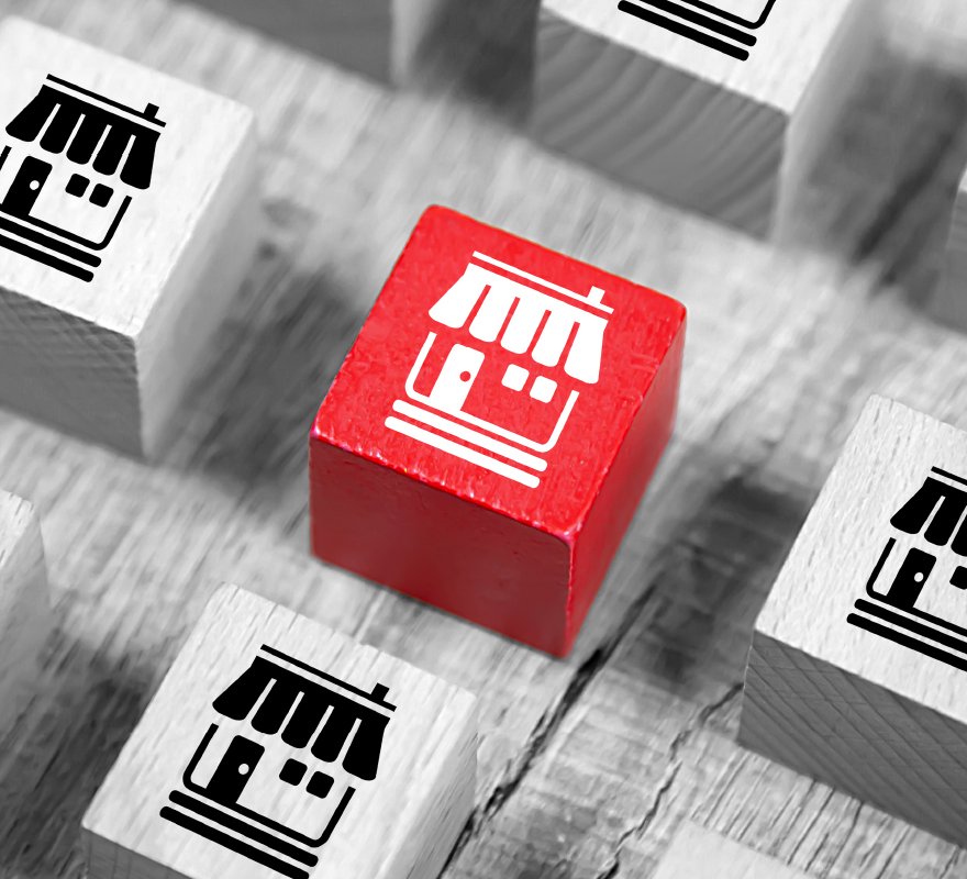 A red block among many white blocks